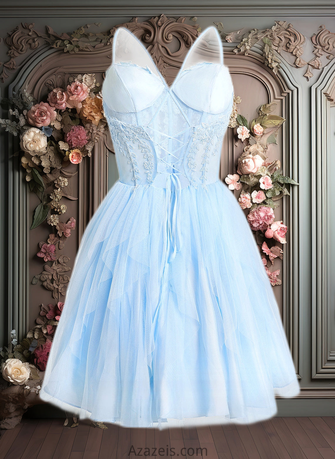 Jaiden Ball-Gown/Princess Sweetheart Short Lace Tulle Homecoming Dress With Ruffle DFP0025707