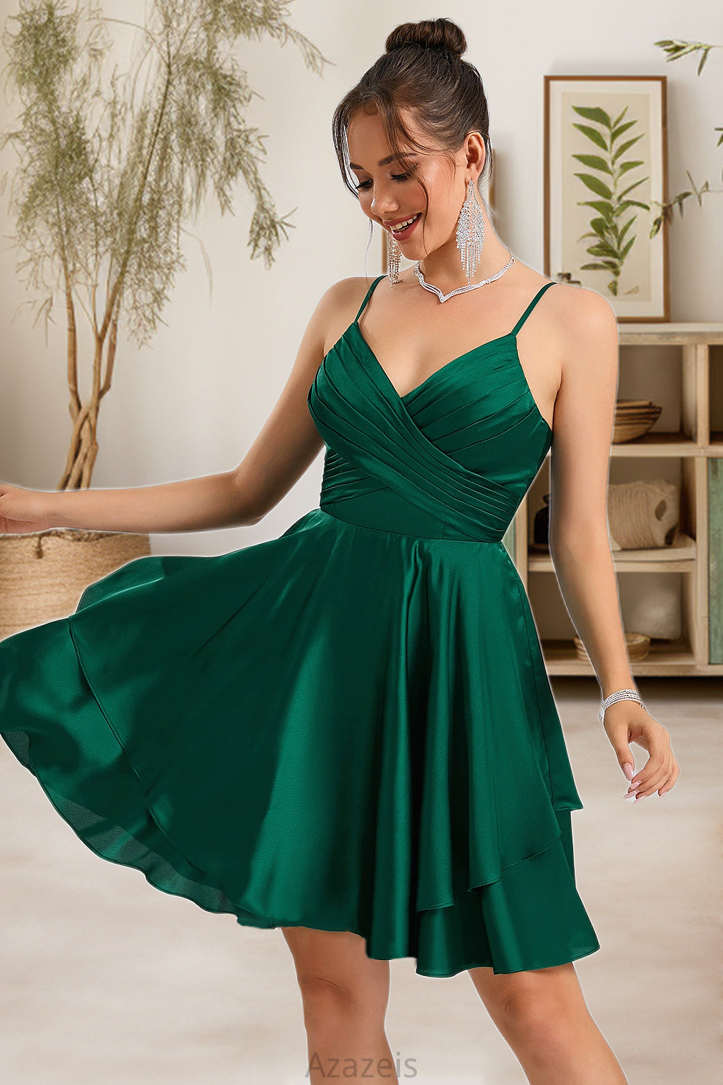 Anna A-line V-Neck Short/Mini Silky Satin Homecoming Dress DFP0020463