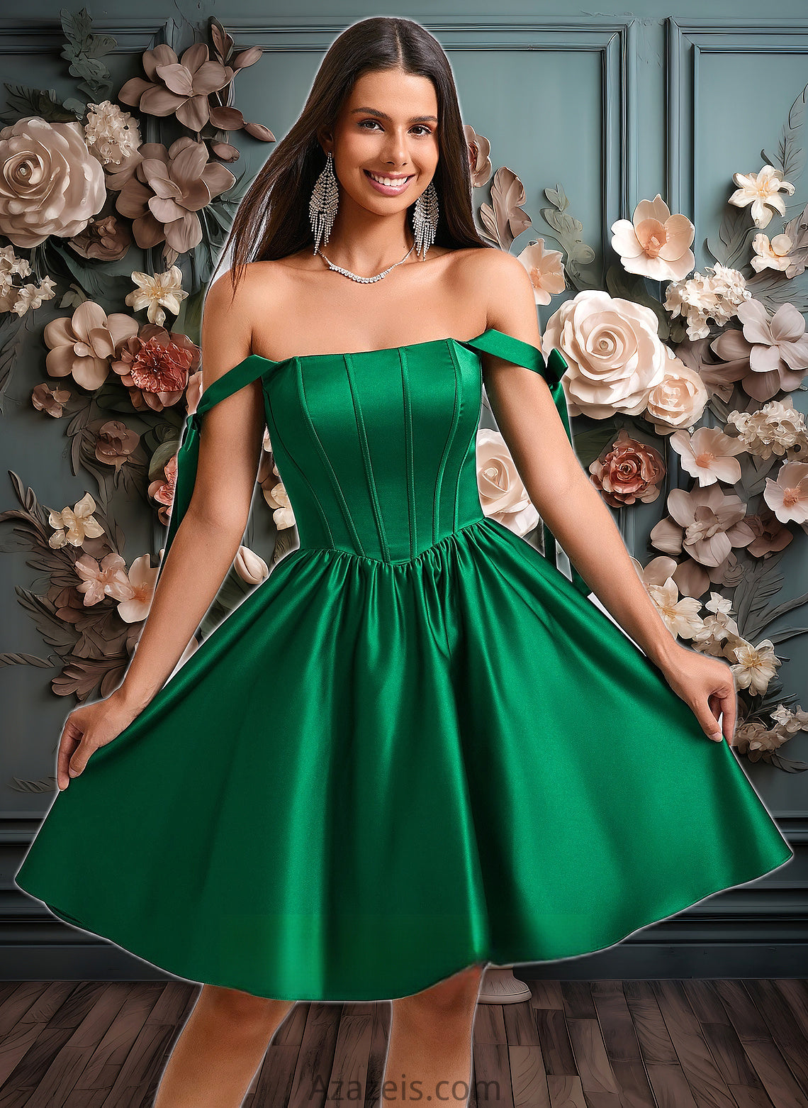 Emely Ball-Gown/Princess Straight Short Satin Homecoming Dress With Bow DFP0025645