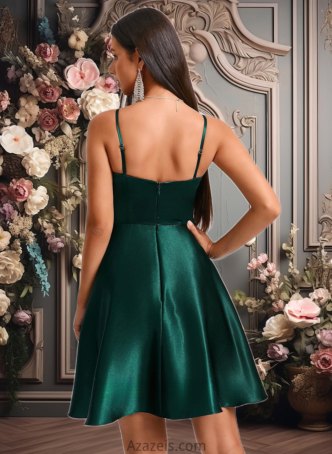 April A-line Cowl Short Stretch Satin Homecoming Dress DFP0025664