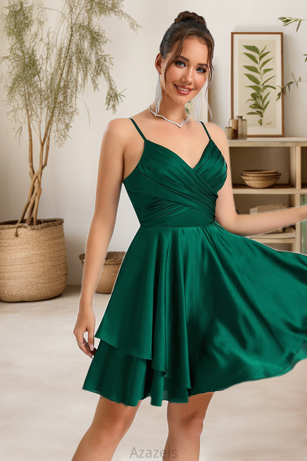 Anna A-line V-Neck Short/Mini Silky Satin Homecoming Dress DFP0020463