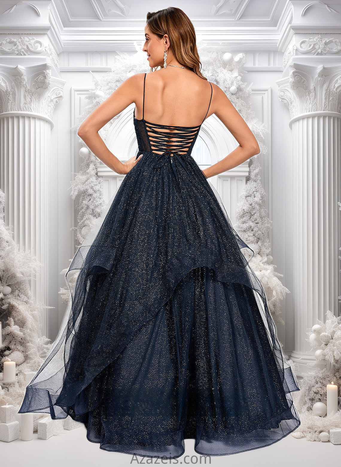 Bryanna Ball-Gown/Princess V-Neck Floor-Length Tulle Prom Dresses DFP0025863