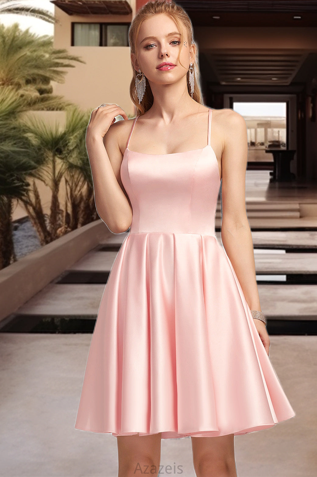 Shayla A-line Square Short/Mini Satin Homecoming Dress DFP0020544