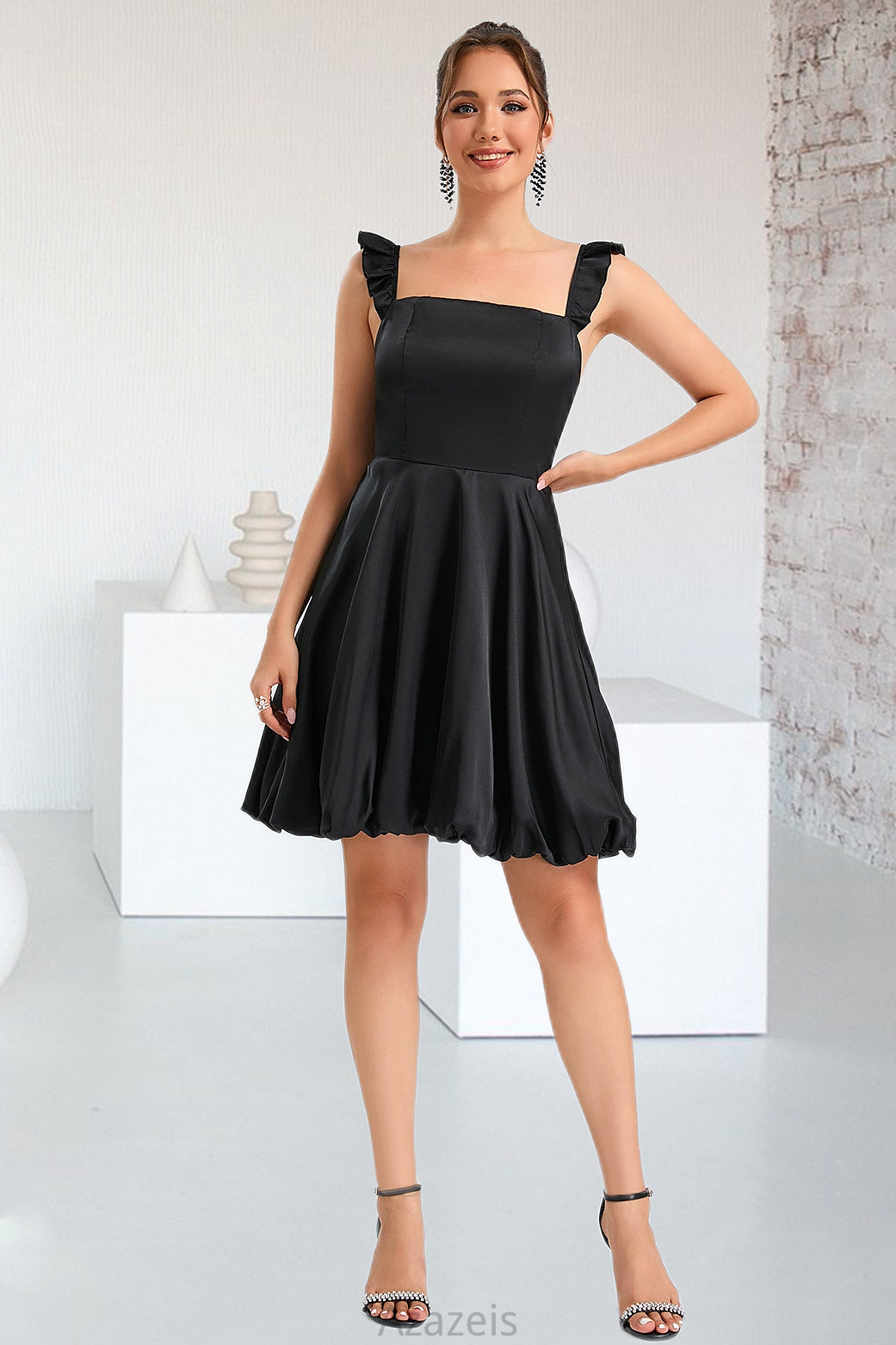 Sherlyn A-line Square Short/Mini Satin Homecoming Dress DFP0020484