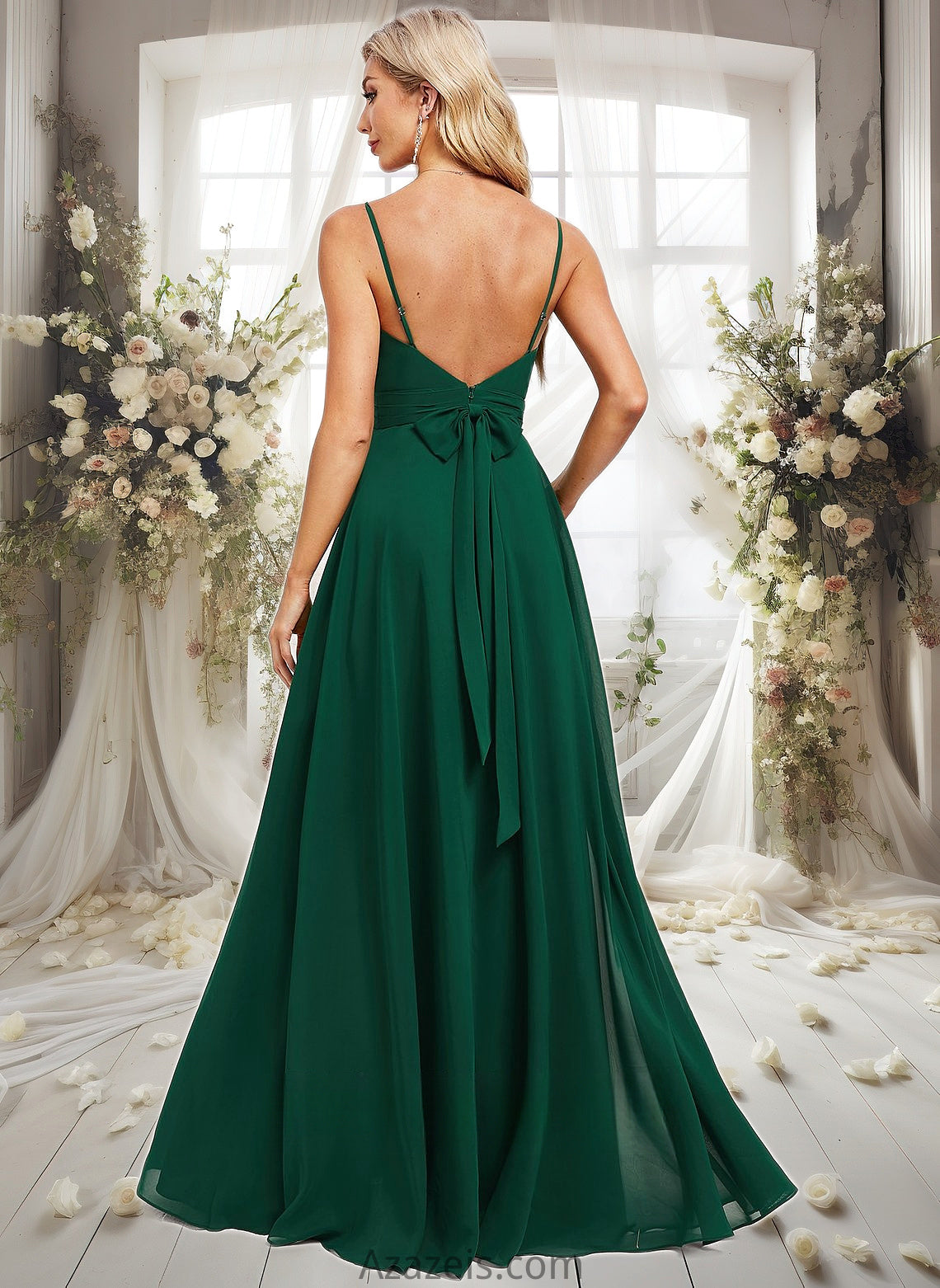 Marin A-line V-Neck Floor-Length Chiffon Bridesmaid Dress DFP0025813