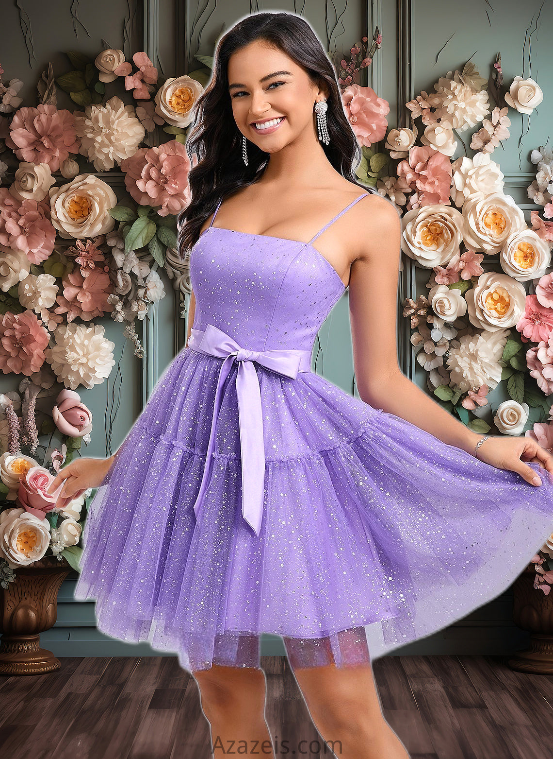 Kristina Ball-Gown/Princess Straight Short Tulle Homecoming Dress With Bow DFP0025717