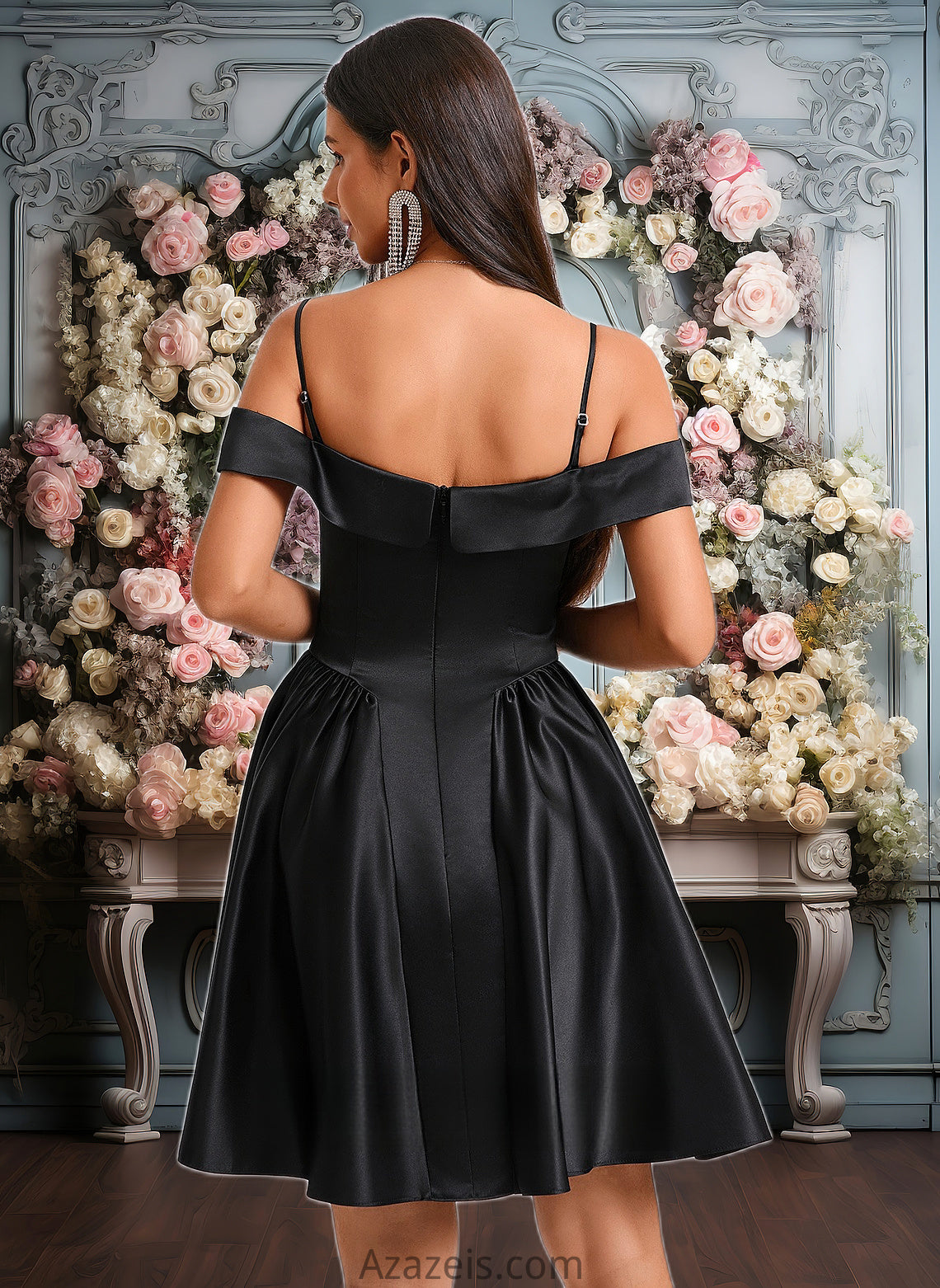 Kiera A-line Off the Shoulder Short Satin Homecoming Dress DFP0025704