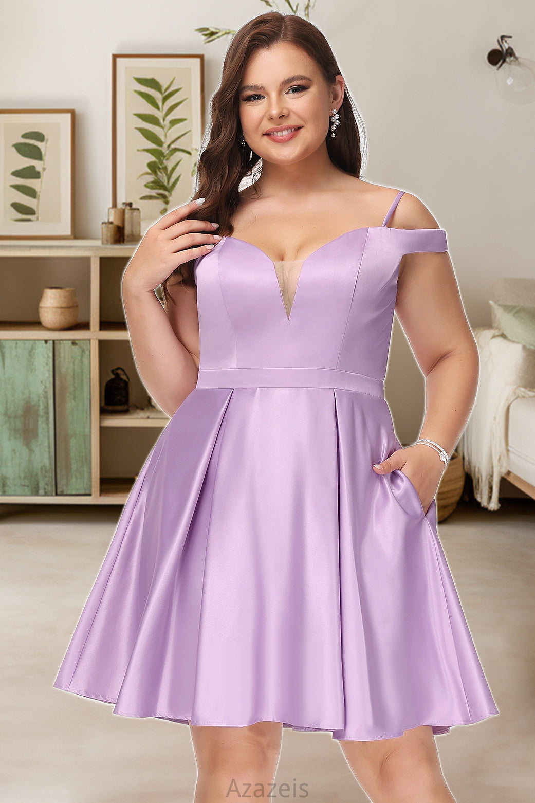 Vicky A-line Off the Shoulder Short/Mini Satin Homecoming Dress With Bow DFP0020568