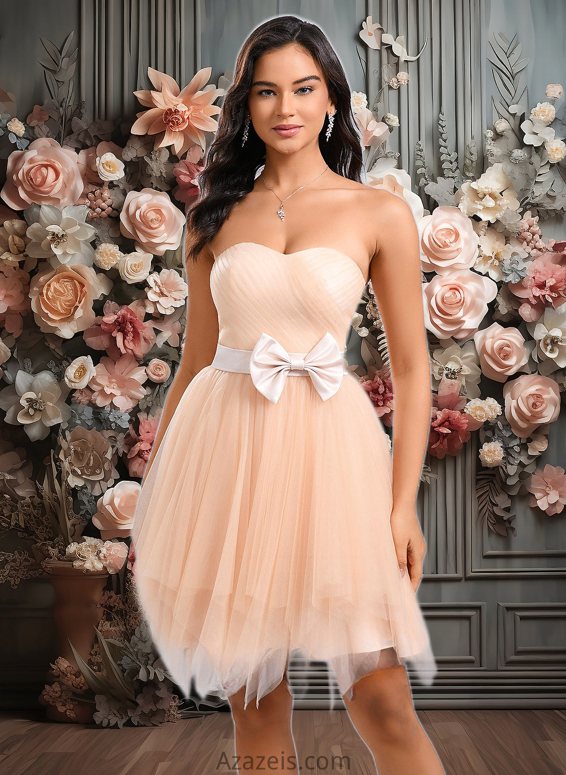 Isla Ball-Gown/Princess Sweetheart Short Tulle Homecoming Dress With Bow DFP0025719