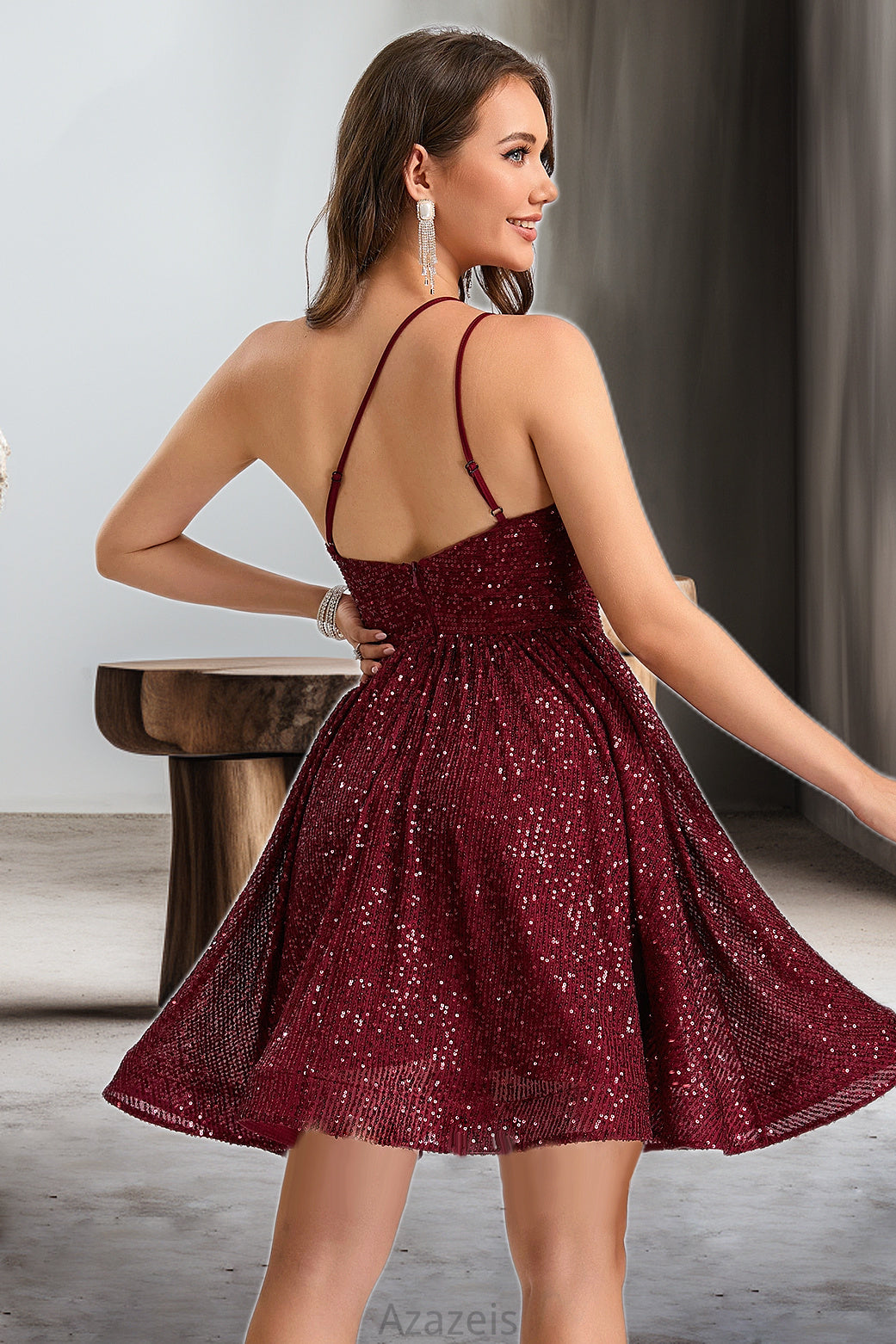 Hazel A-line One Shoulder Short/Mini Sequin Homecoming Dress With Sequins DFP0020485