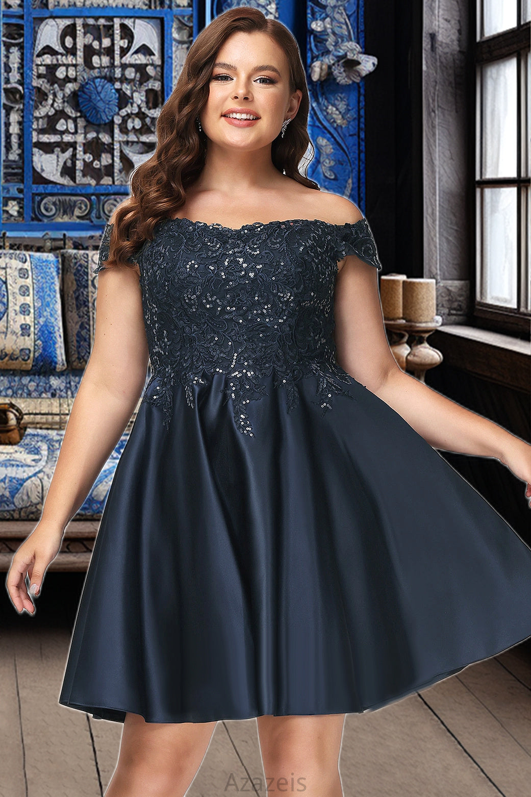 Cameron A-line Off the Shoulder Short/Mini Satin Homecoming Dress DFP0020552