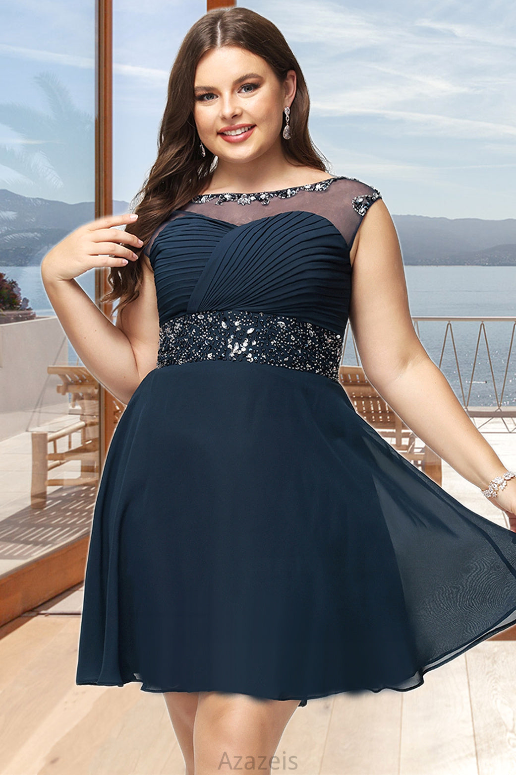 Deanna A-line Scoop Short/Mini Chiffon Homecoming Dress With Beading Sequins DFP0020586