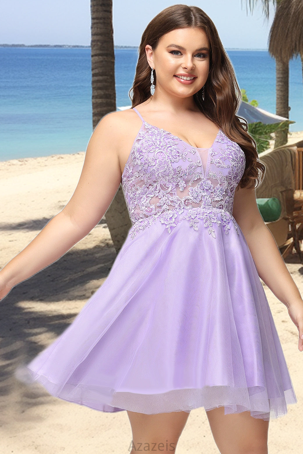 Uerica A-line V-Neck Short/Mini Lace Tulle Homecoming Dress With Beading DFP0020501