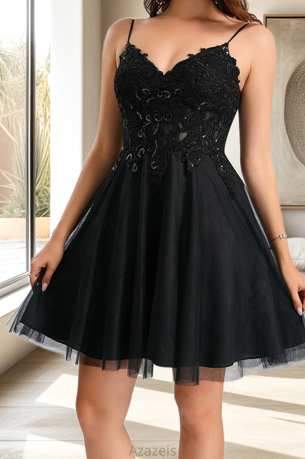 Katelyn A-line V-Neck Short/Mini Tulle Homecoming Dress With Sequins DFP0020462