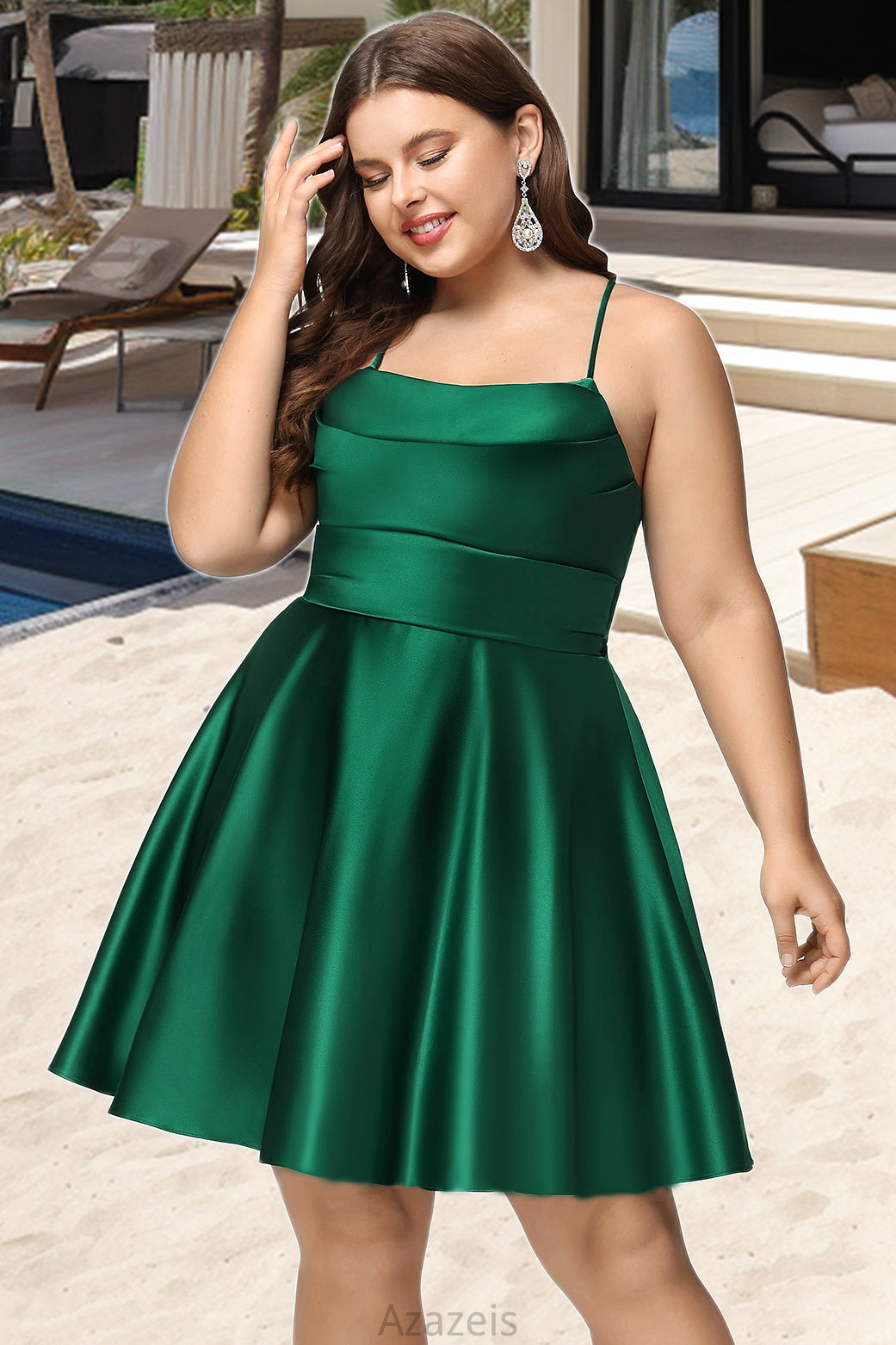 Deborah A-line Cowl Short/Mini Satin Homecoming Dress With Pleated DFP0020511