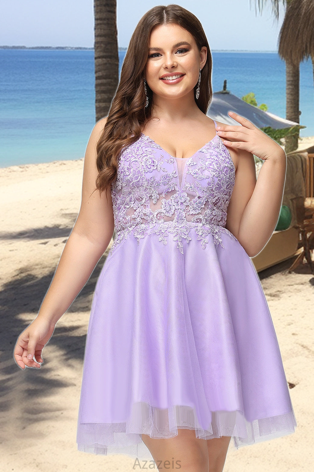 Uerica A-line V-Neck Short/Mini Lace Tulle Homecoming Dress With Beading DFP0020501