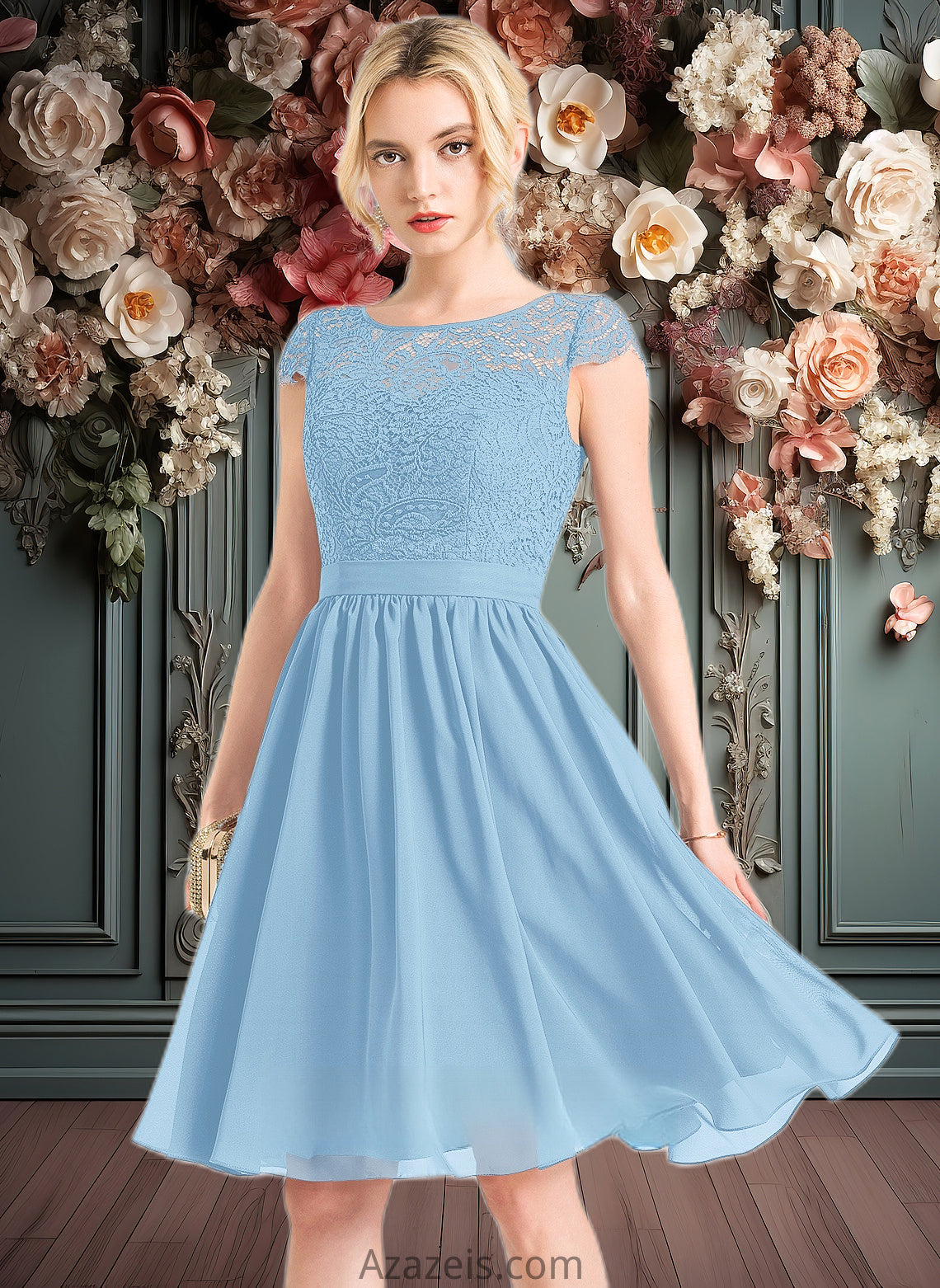 Alice A-line Scoop Knee-Length Lace Chiffon Homecoming Dress DFP0025698