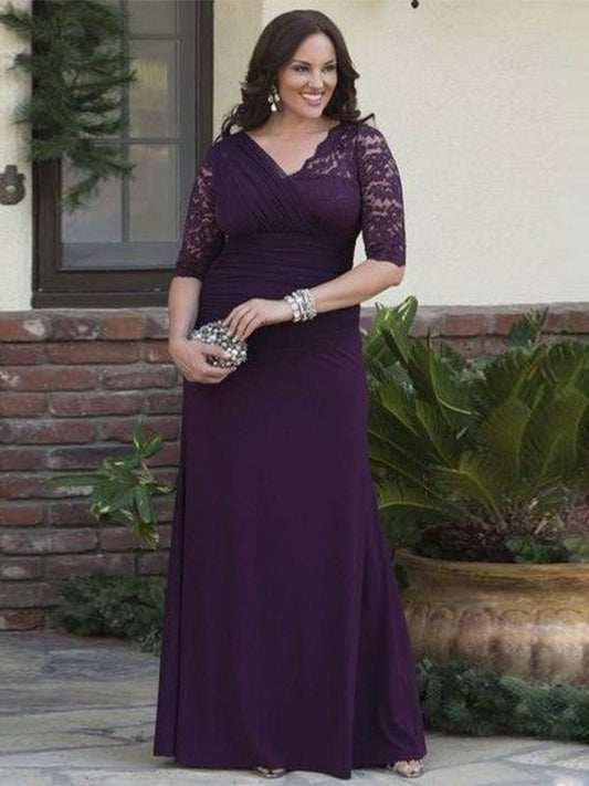 Ally A-Line/Princess Satin Lace V-neck 1/2 Sleeves Floor-Length Mother of the Bride Dresses DFP0020382