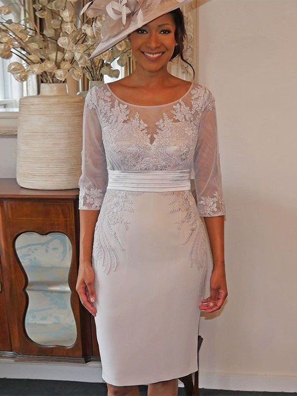 Ellie Sheath/Column Elastic Woven Satin Applique Scoop 3/4 Sleeves Knee-Length Mother of the Bride Dresses DFP0020394