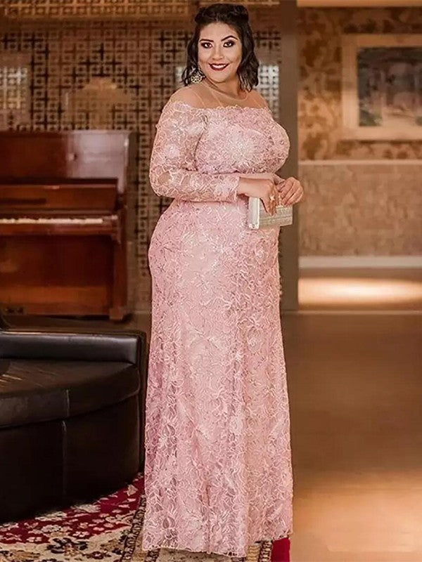 Roberta Sheath/Column Lace Applique Scoop Long Sleeves Floor-Length Mother of the Bride Dresses DFP0020399