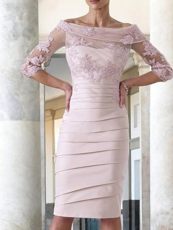 Cameron Sheath/Column Satin Applique Scoop 3/4 Sleeves Knee-Length Mother of the Bride Dresses DFP0020414