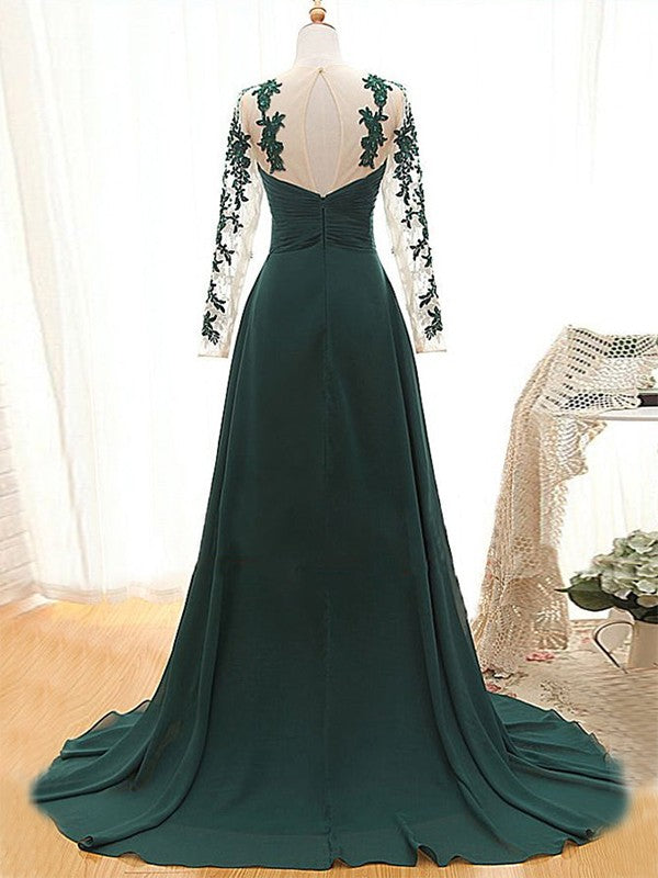 Sophie A-Line/Princess Chiffon Applique Sweetheart Long Sleeves Sweep/Brush Train Mother of the Bride Dresses DFP0020438