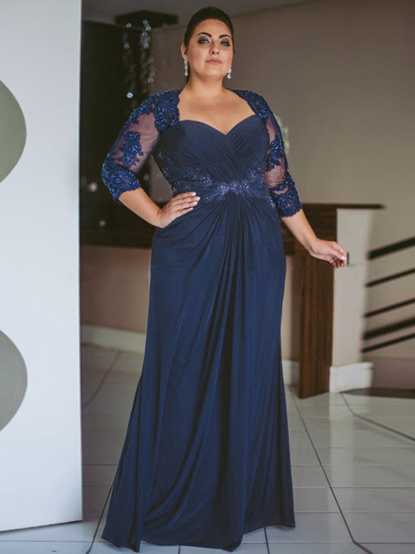 Braelyn Sheath/Column Chiffon Applique Sweetheart 3/4 Sleeves Floor-Length Mother of the Bride Dresses DFP0020443