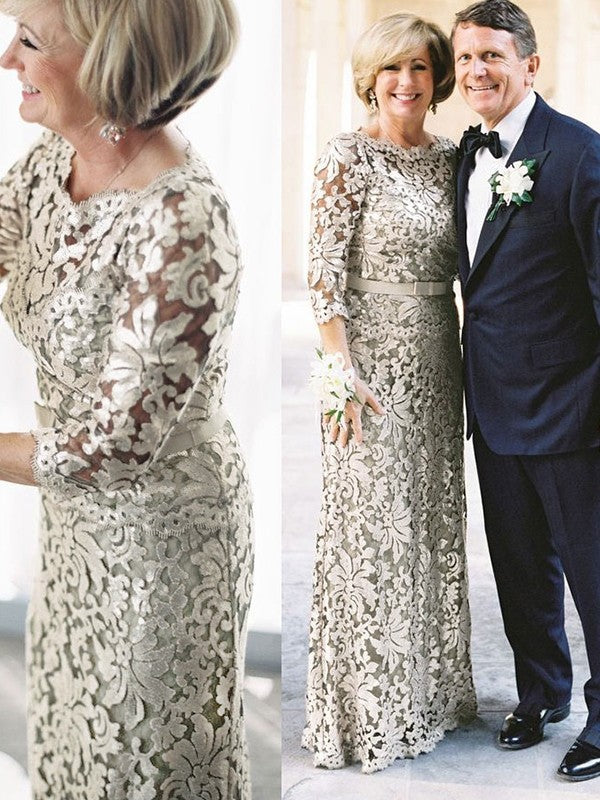 Mckinley Sheath/Column Lace Sash/Ribbon/Belt Scoop 3/4 Sleeves Floor-Length Mother of the Bride Dresses DFP0020285