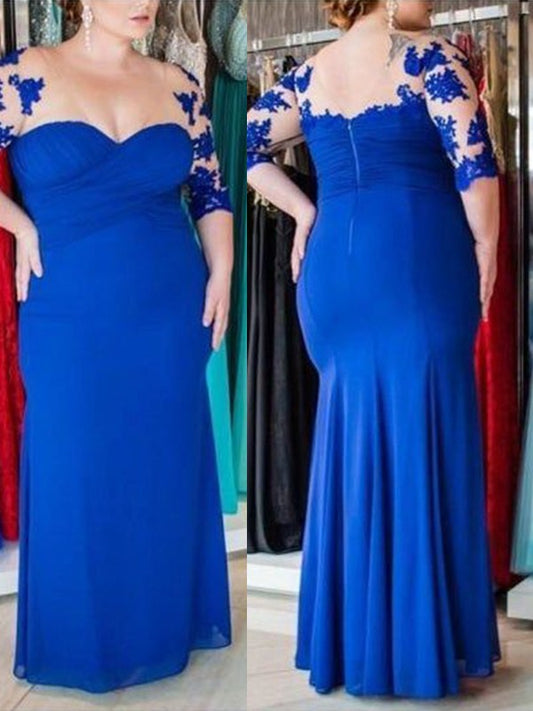 Gia Sheath/Column Chiffon Applique V-neck 1/2 Sleeves Floor-Length Mother of the Bride Dresses DFP0020291