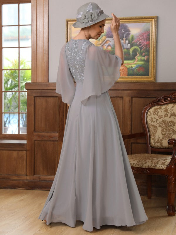 Amina A-Line/Princess Chiffon Applique V-neck 1/2 Sleeves Floor-Length Mother of the Bride Dresses DFP0020334