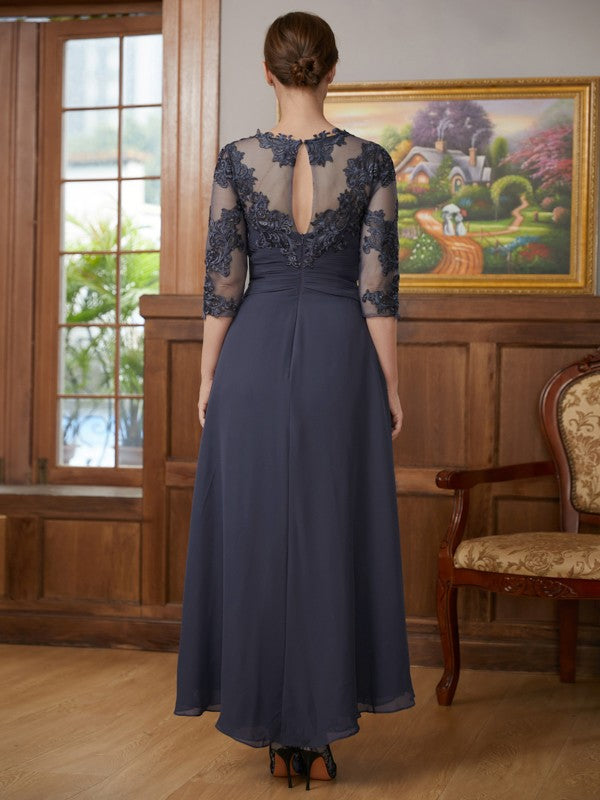 Lana A-Line/Princess Chiffon Applique Scoop 3/4 Sleeves Asymmetrical Mother of the Bride Dresses DFP0020346