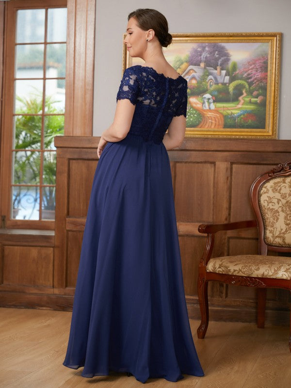 Jaylen A-Line/Princess Chiffon Lace V-neck Short Sleeves Floor-Length Mother of the Bride Dresses DFP0020311