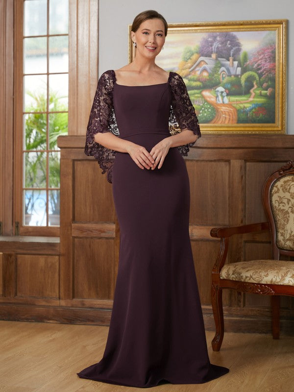 Vivienne Sheath/Column Stretch Crepe Lace Square 1/2 Sleeves Sweep/Brush Train Mother of the Bride Dresses DFP0020329