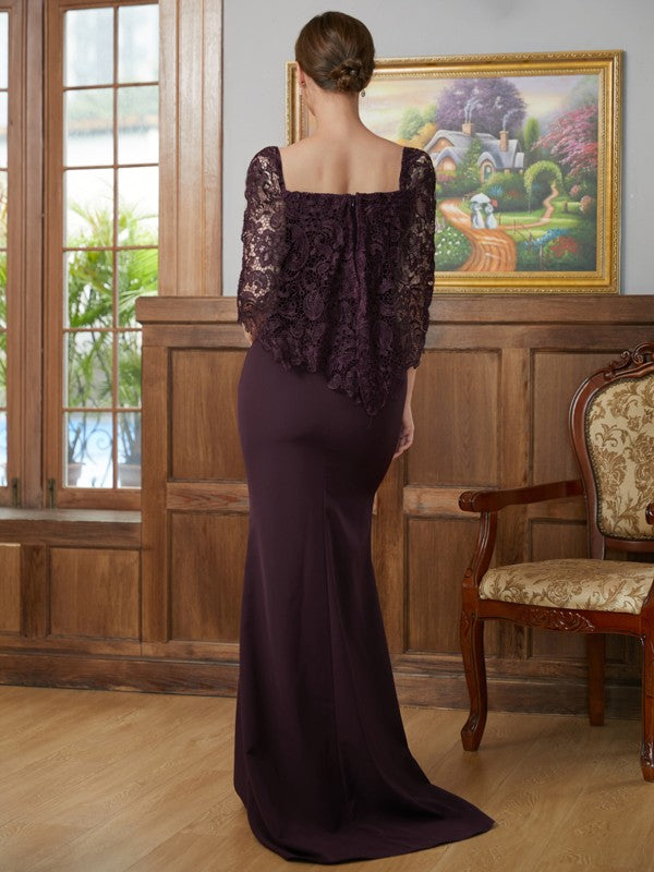 Vivienne Sheath/Column Stretch Crepe Lace Square 1/2 Sleeves Sweep/Brush Train Mother of the Bride Dresses DFP0020329