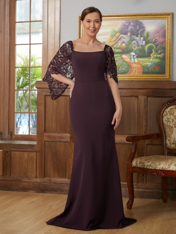 Vivienne Sheath/Column Stretch Crepe Lace Square 1/2 Sleeves Sweep/Brush Train Mother of the Bride Dresses DFP0020329