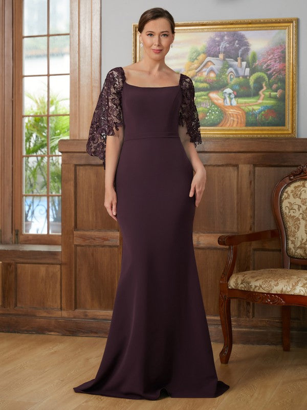 Vivienne Sheath/Column Stretch Crepe Lace Square 1/2 Sleeves Sweep/Brush Train Mother of the Bride Dresses DFP0020329