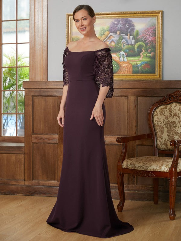 Vivienne Sheath/Column Stretch Crepe Lace Square 1/2 Sleeves Sweep/Brush Train Mother of the Bride Dresses DFP0020329