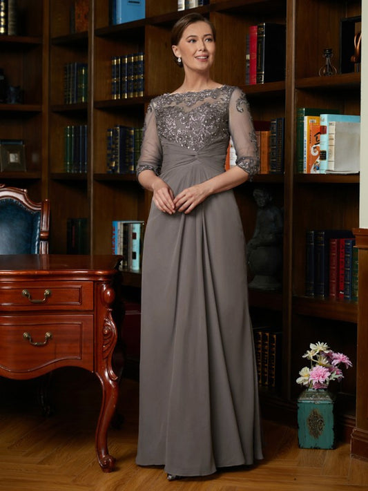 Jaslyn A-Line/Princess Chiffon Applique Scoop 3/4 Sleeves Floor-Length Mother of the Bride Dresses DFP0020303