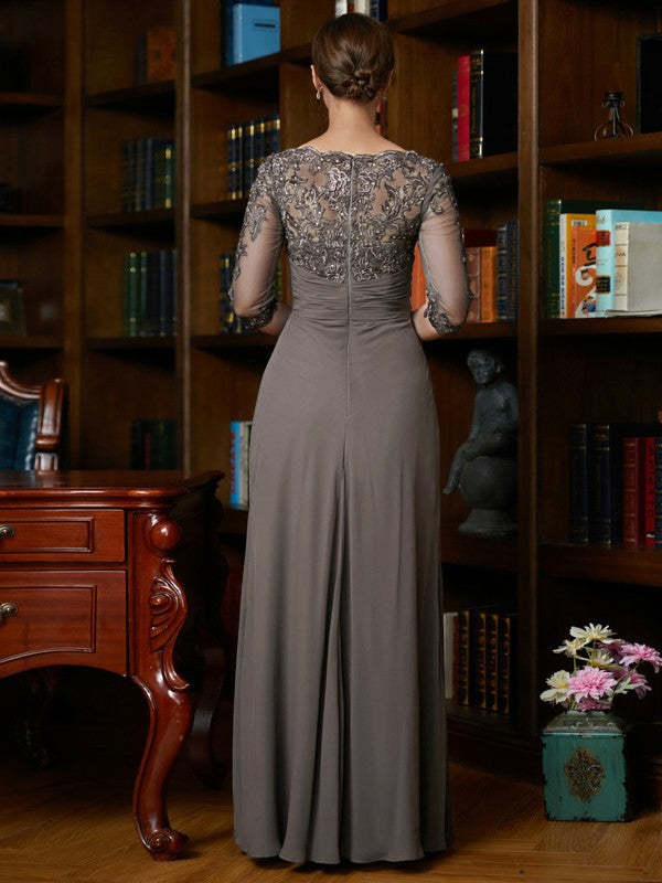 Jaslyn A-Line/Princess Chiffon Applique Scoop 3/4 Sleeves Floor-Length Mother of the Bride Dresses DFP0020303