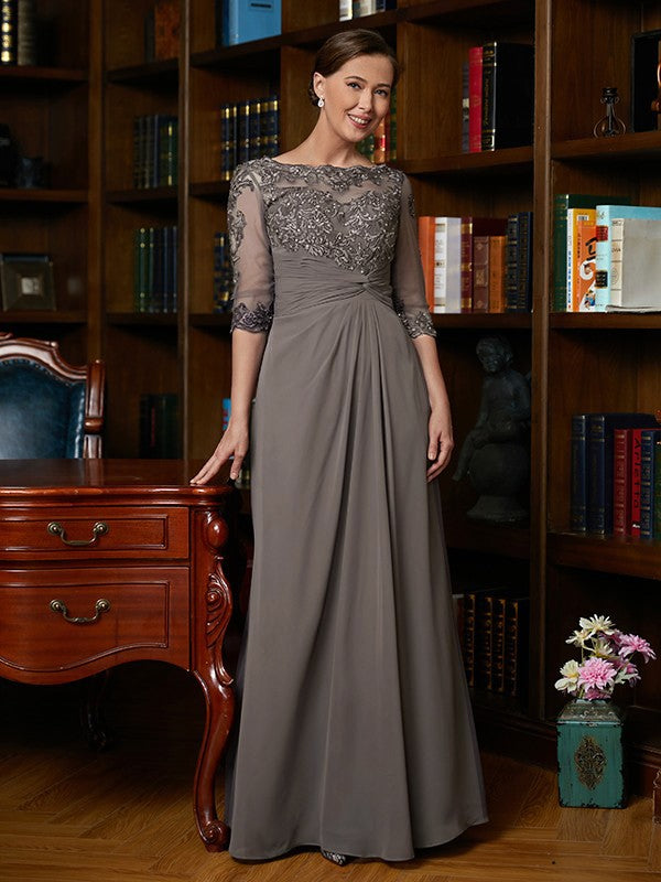 Jaslyn A-Line/Princess Chiffon Applique Scoop 3/4 Sleeves Floor-Length Mother of the Bride Dresses DFP0020303