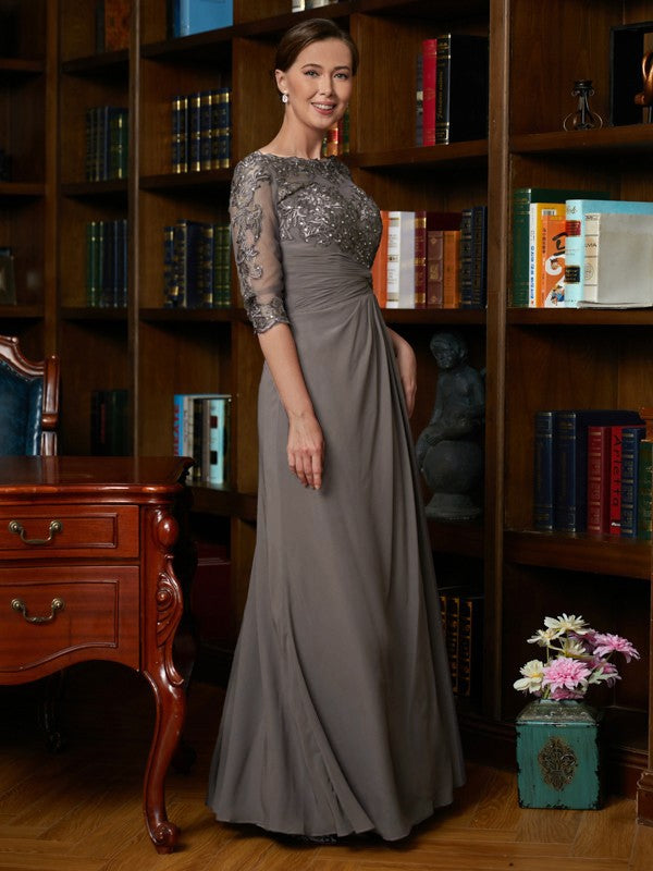 Jaslyn A-Line/Princess Chiffon Applique Scoop 3/4 Sleeves Floor-Length Mother of the Bride Dresses DFP0020303