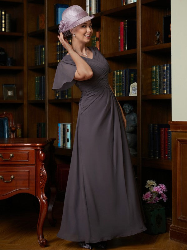 Jocelyn A-Line/Princess Chiffon Ruched V-neck Short Sleeves Floor-Length Mother of the Bride Dresses DFP0020304