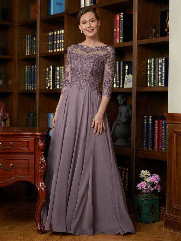 Maya A-Line/Princess Chiffon Lace Scoop 3/4 Sleeves Floor-Length Mother of the Bride Dresses DFP0020301