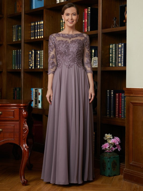 Maya A-Line/Princess Chiffon Lace Scoop 3/4 Sleeves Floor-Length Mother of the Bride Dresses DFP0020301