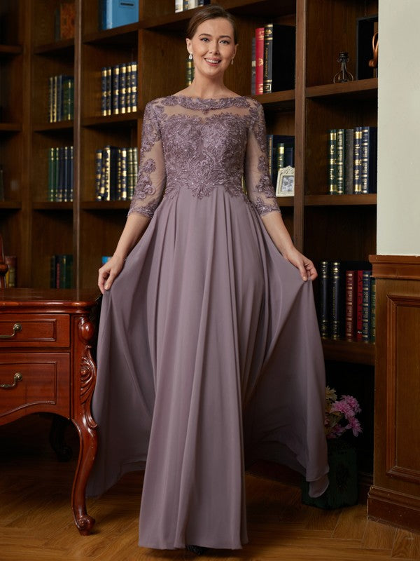 Maya A-Line/Princess Chiffon Lace Scoop 3/4 Sleeves Floor-Length Mother of the Bride Dresses DFP0020301