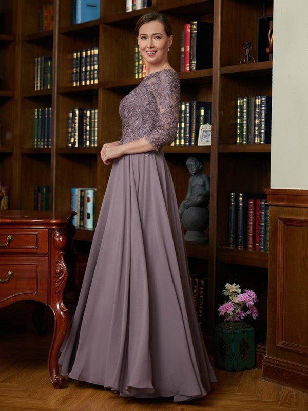 Maya A-Line/Princess Chiffon Lace Scoop 3/4 Sleeves Floor-Length Mother of the Bride Dresses DFP0020301