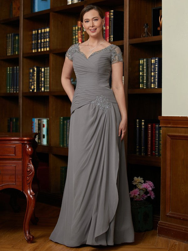 Nathaly A-Line/Princess Chiffon Applique Sweetheart Short Sleeves Floor-Length Mother of the Bride Dresses DFP0020328