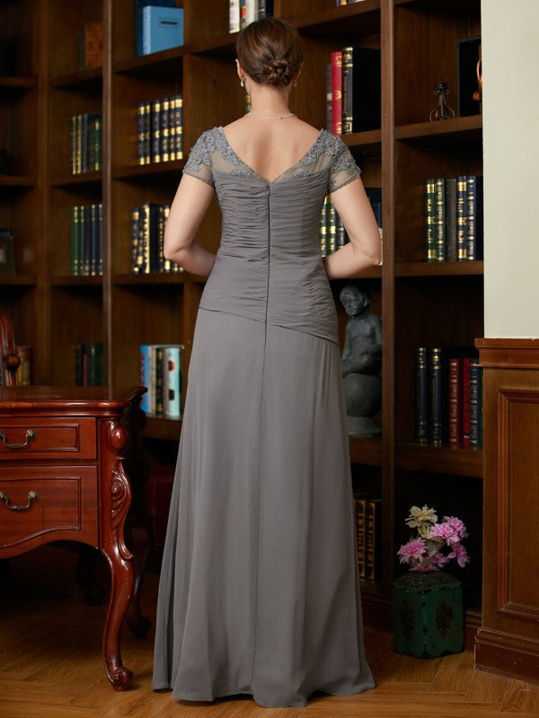 Nathaly A-Line/Princess Chiffon Applique Sweetheart Short Sleeves Floor-Length Mother of the Bride Dresses DFP0020328