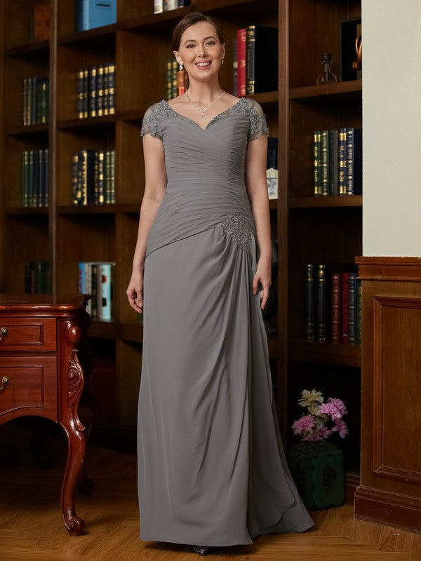 Nathaly A-Line/Princess Chiffon Applique Sweetheart Short Sleeves Floor-Length Mother of the Bride Dresses DFP0020328