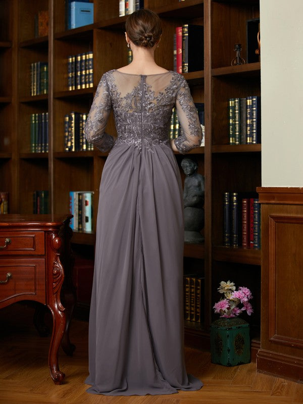 Naomi A-Line/Princess Chiffon Lace Scoop 3/4 Sleeves Floor-Length Mother of the Bride Dresses DFP0020341